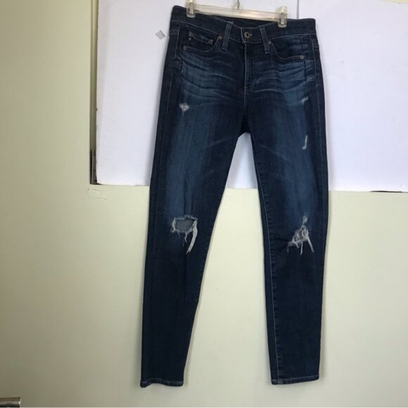 AG Adriano Goldschmied The Beau High Rise Slouchy Skinny Jeans Dark Distress 24R - Picture 2 of 16